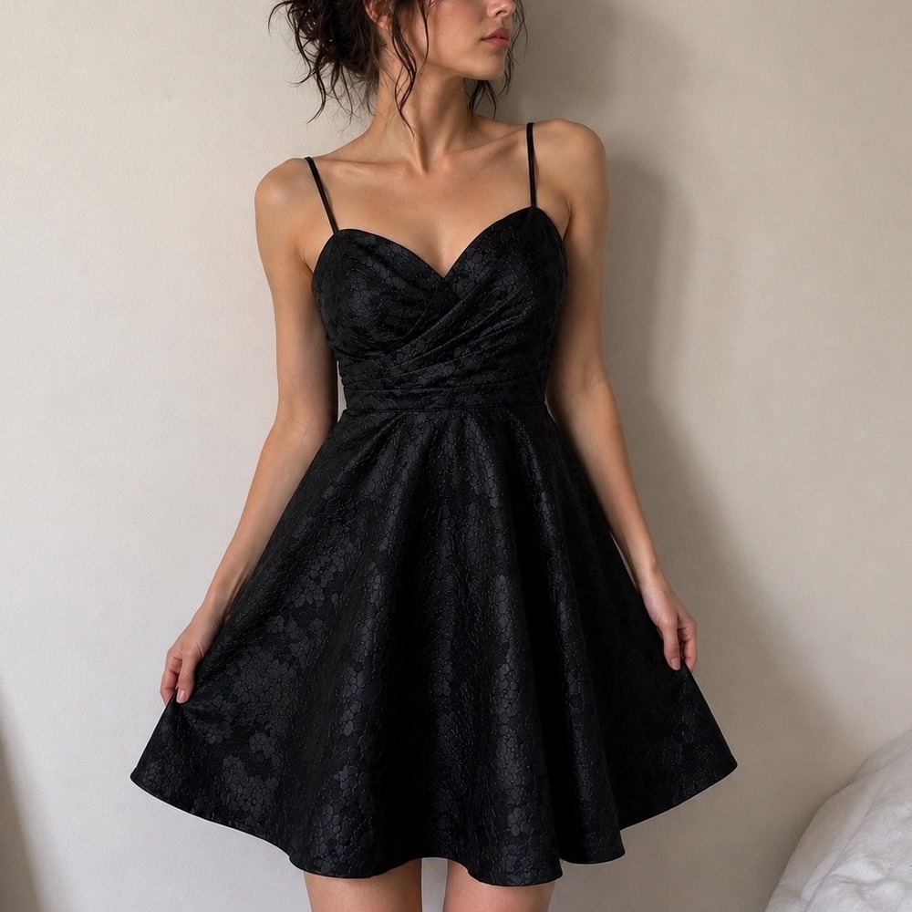 The Secret Dress Black Jacquard Fit & Flare Mini Dress 6 Whimsigoth Coquette
